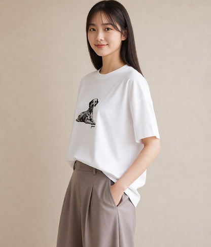 Tシャツ レディース ダルメシアン 犬 いぬ イラスト ナチュラル 社会人 女性 白T