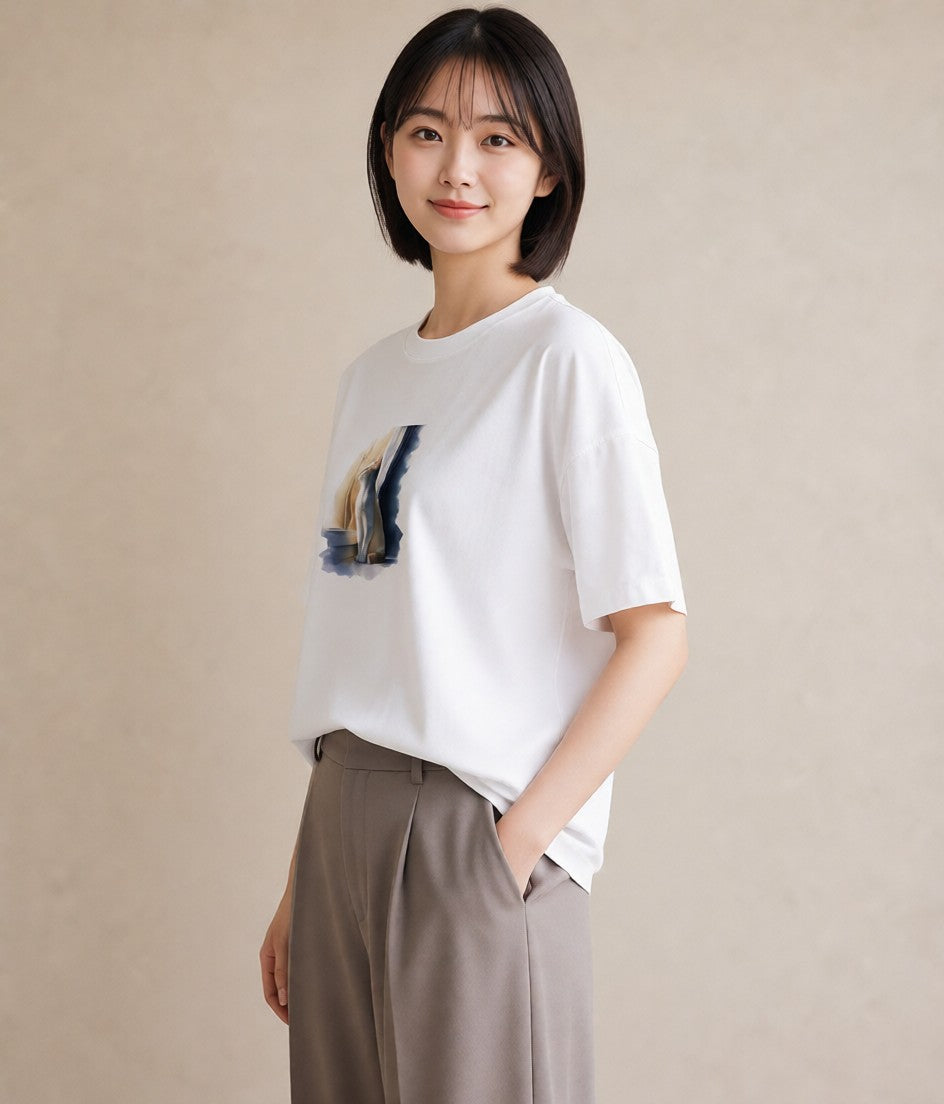 Tシャツ レディース シャム柄 猫 ねこ イラスト ポップ 普段着 週末コーデ 白T