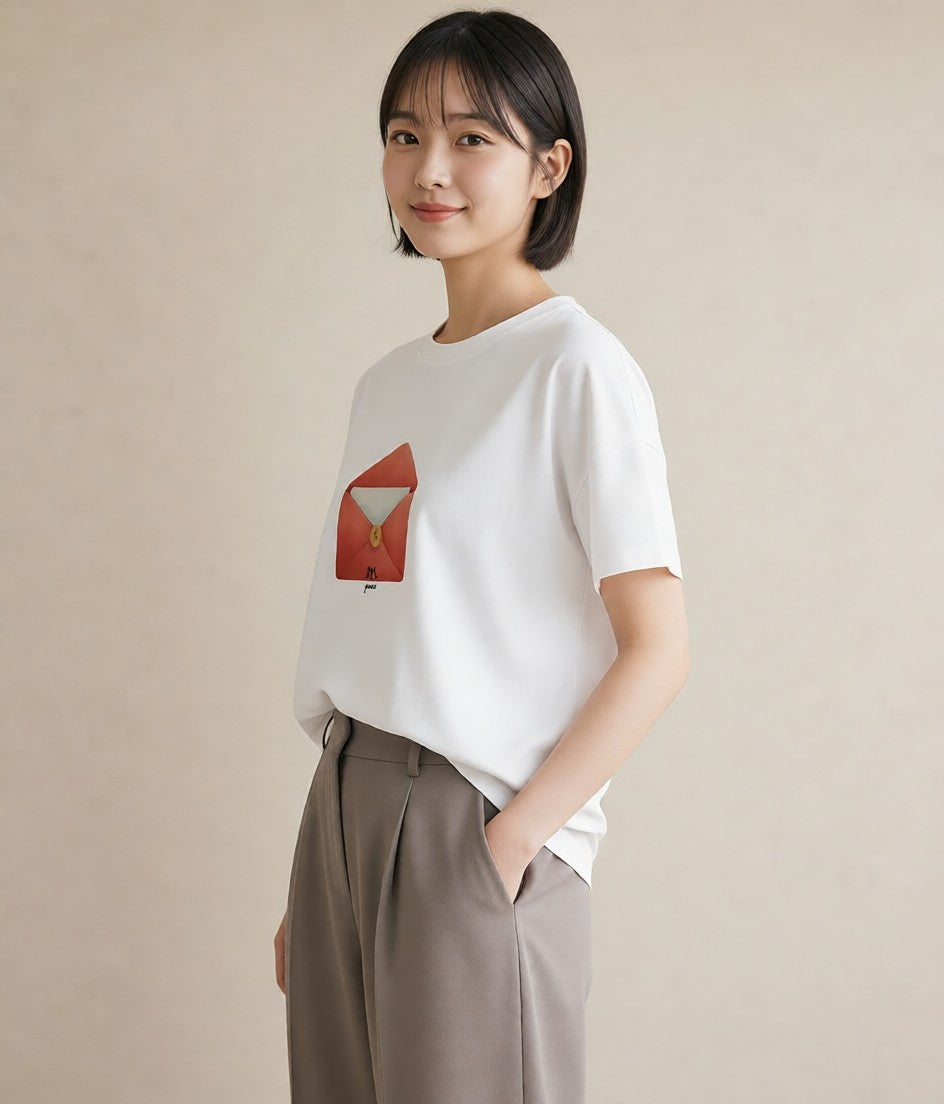 グラフィックTシャツ レディース 封蝋 手紙 アンティーク ナチュラル イラスト 手描き風 クリスマス 旅行 白T