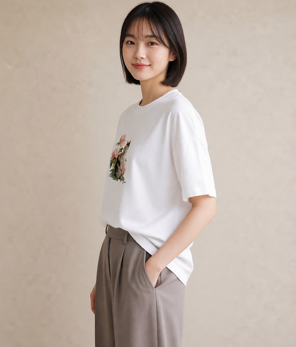 デザインTシャツ レディース ペルシャ 猫 ねこ イラスト カフェコーデ 春コーデ 姉妹 白T