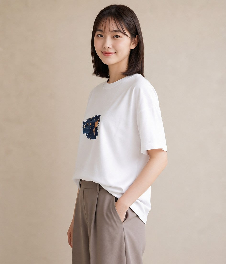 グラフィックTシャツ レディース 魚座 星空 宇宙 イラスト シンプル 通勤 在宅 白T