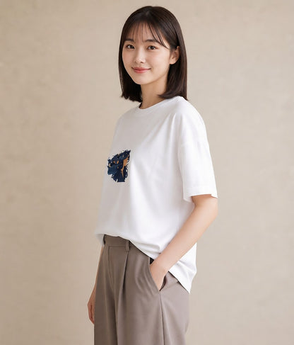 グラフィックTシャツ レディース 魚座 星空 宇宙 イラスト シンプル 通勤 在宅 白T