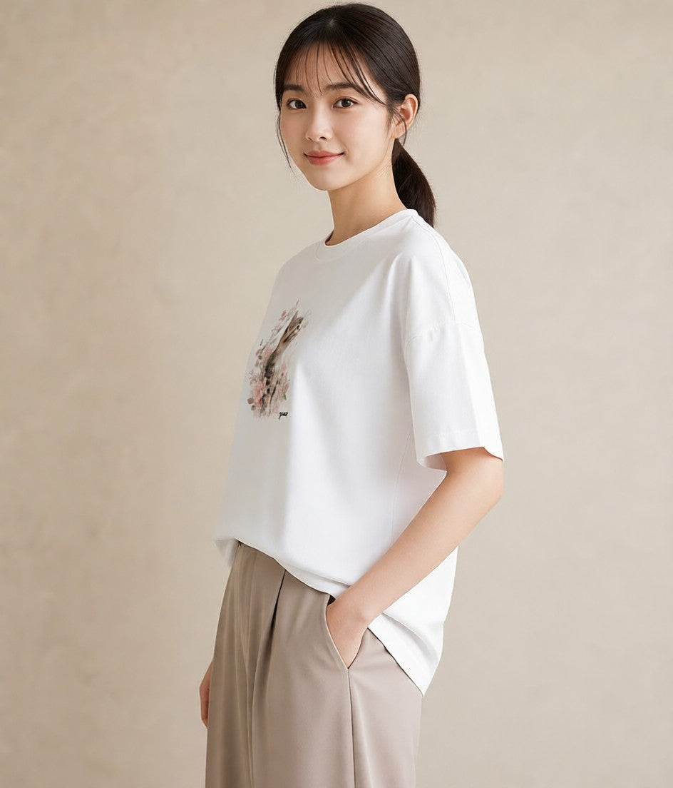 プリントTシャツ レディース ねこ 猫 ネコ イラスト 休日コーデ 友達ギフト 部屋着 白T
