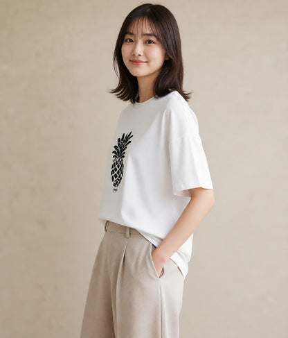 Tシャツ レディース パイナップル 食べ物 フード イラスト 母娘コーデ 自分用 白T
