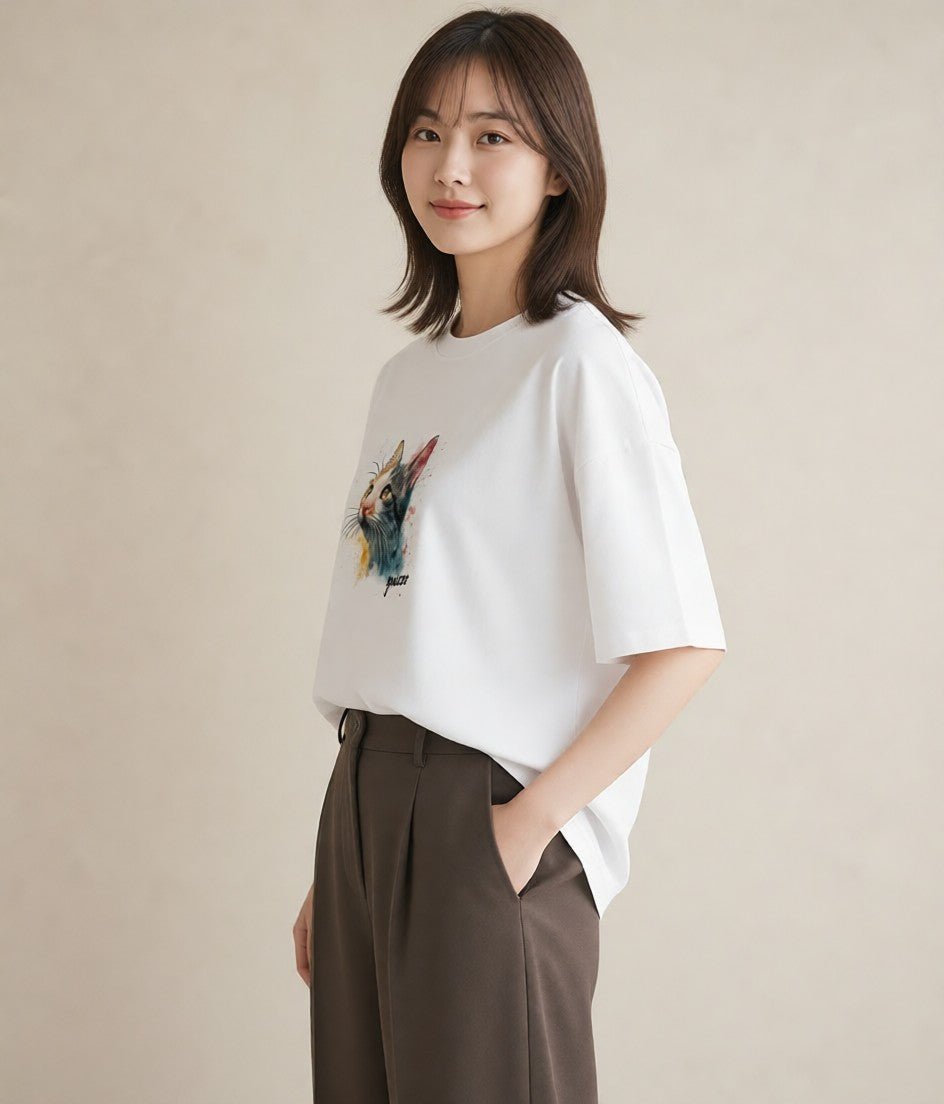 Tシャツ レディース ベンガル 猫 ねこ イラスト モード 誕生日プレゼント 綿100 白T