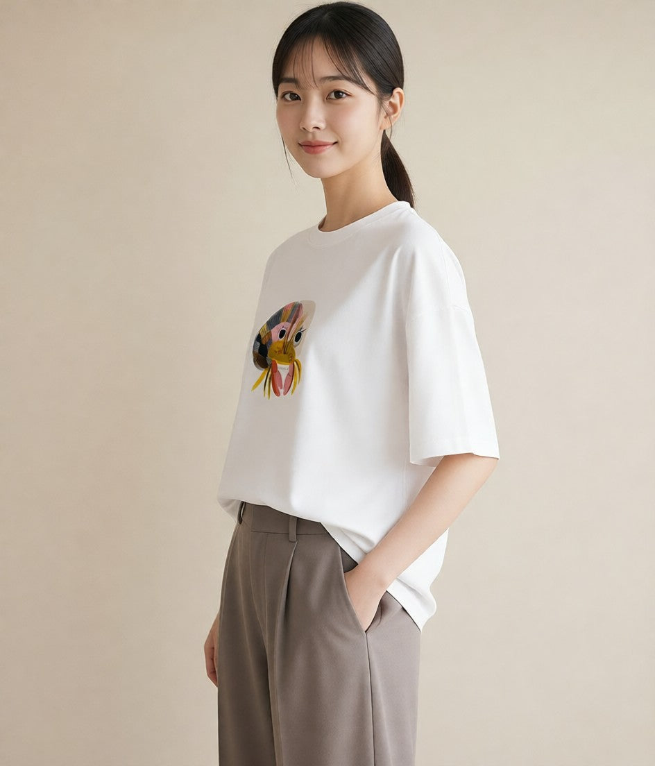 グラフィックTシャツ レディース ヤドカリ 海の生き物 海 イラスト 休日コーデ 女性 旅行用 白T