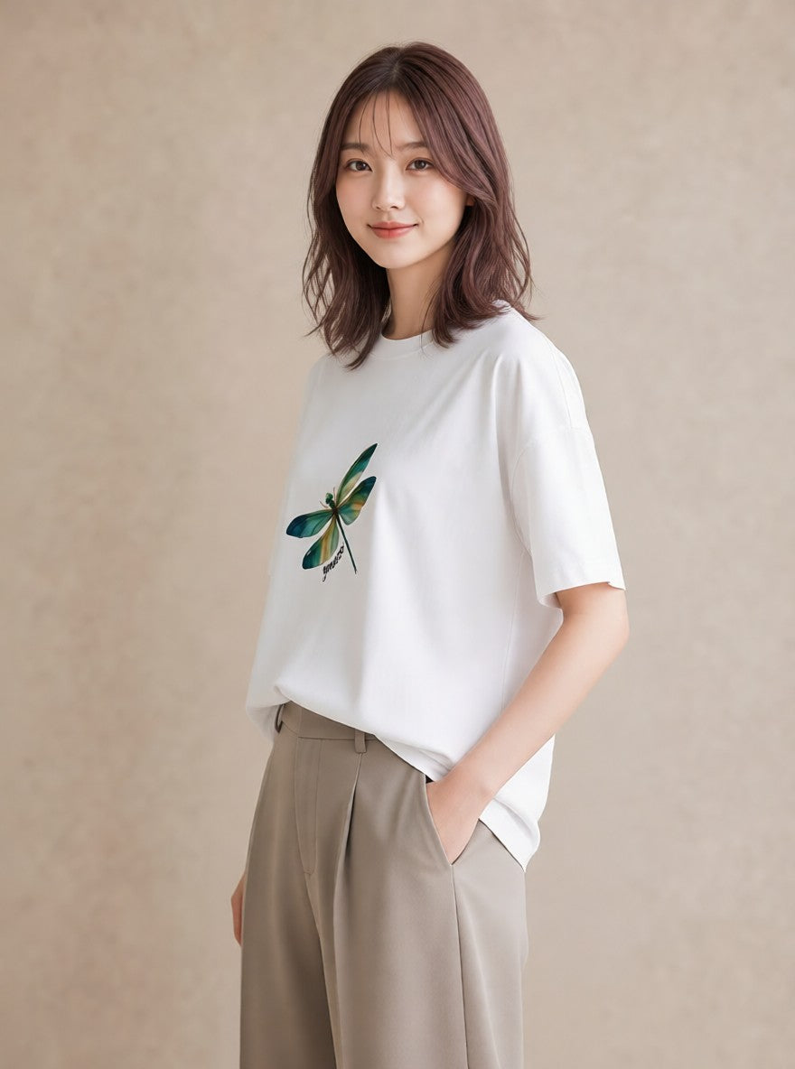 プリントTシャツ レディース ホタル 昆虫 虫 イラスト 休日 ペアコーデ 白T
