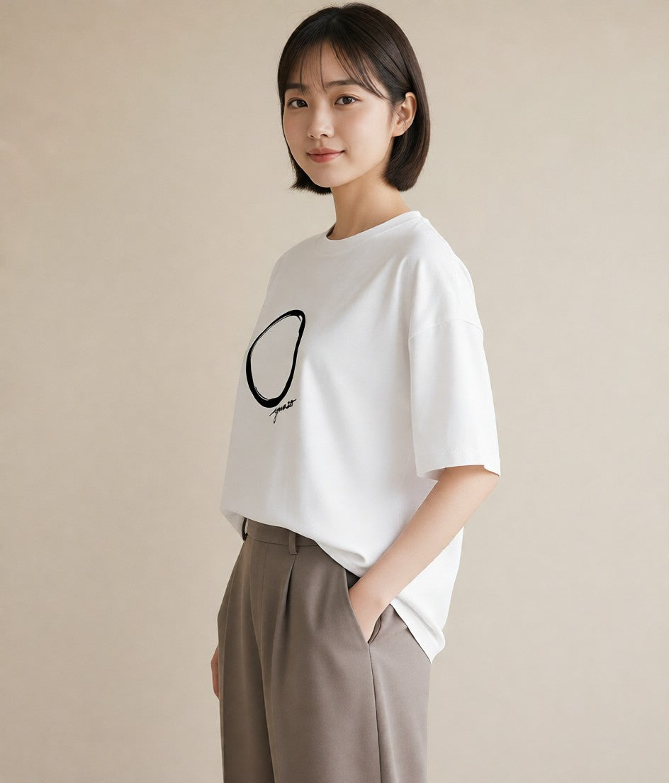 グラフィックTシャツ レディース 手鏡 アンティーク レトロ ナチュラル イラスト シック 春服 ミセス 白T