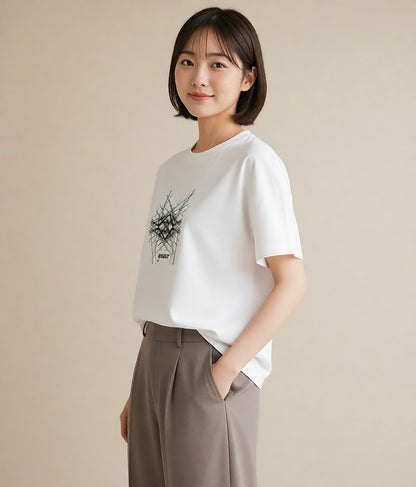 デザインTシャツ レディース 幾何学 ミニマル ジオメトリック イラスト カフェコーデ 女子会 お揃い 白T