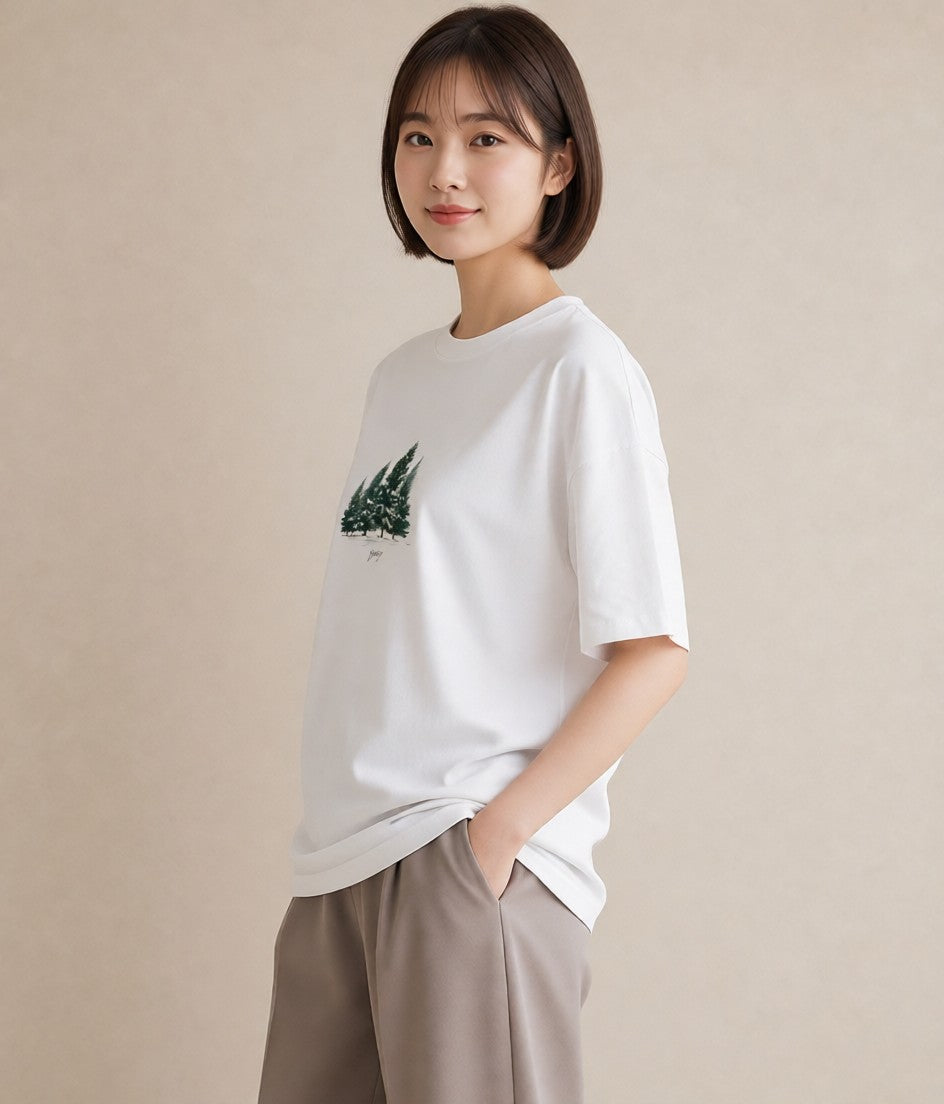 プリントTシャツ レディース 雪 星空 宇宙 イラスト 旅行コーデ 春コーデ 姉妹 白T