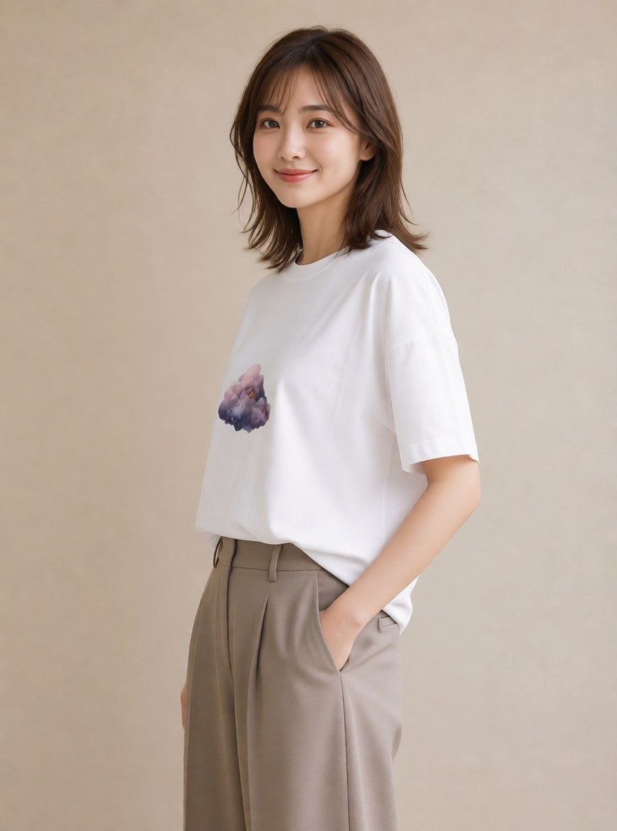 半袖Tシャツ レディース 牡牛座 星空 宇宙 イラスト 上品 綿100 デート 白T