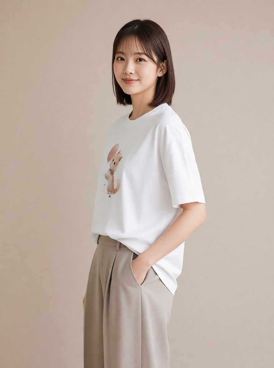 半袖Tシャツ レディース 子猫 猫 ねこ イラスト こなれ感 おしゃれギフト 社会人 白T