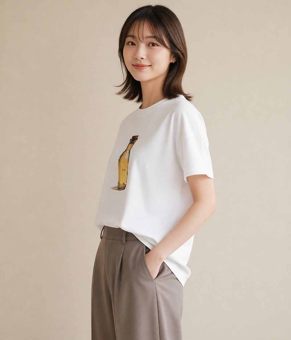 デザインTシャツ レディース ミルク 食べ物 フード イラスト 手描き風 休日 ペアコーデ 白T