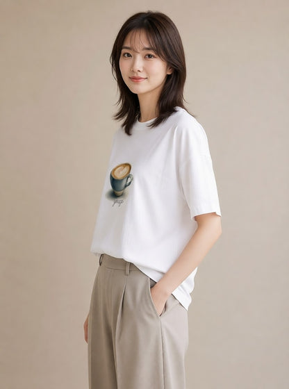プリントTシャツ レディース コーヒー 珈琲 カフェ 食べ物 フード イラスト ボタニカル レイヤード 友達ギフト 白T