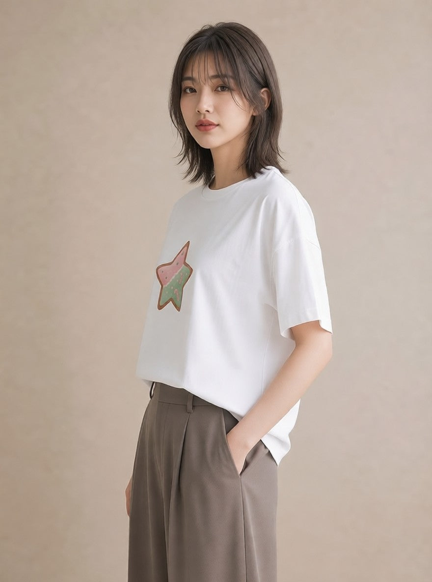 デザインTシャツ レディース マカロン 食べ物 フード イラスト お洒落 綿100 デート 白T