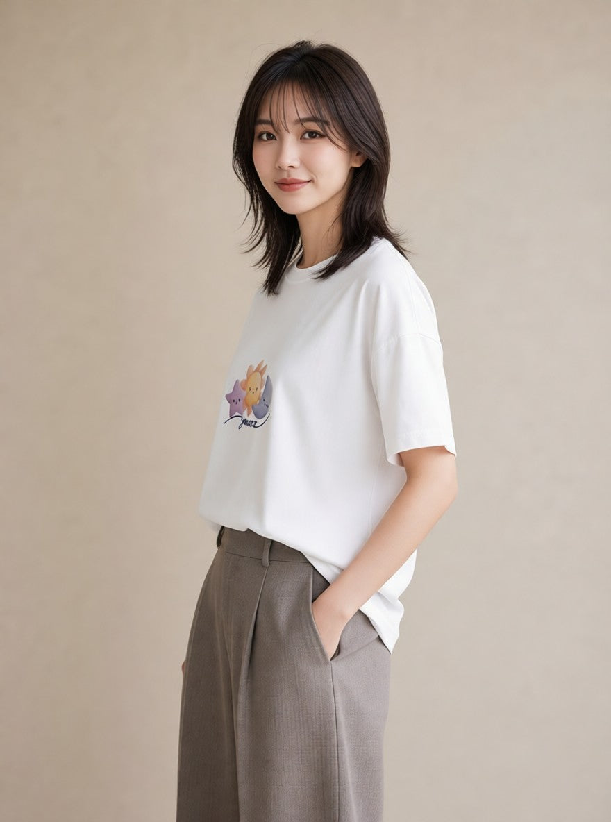 グラフィックTシャツ レディース 星 星空 宇宙 イラスト モード 散歩 お出かけ 白T