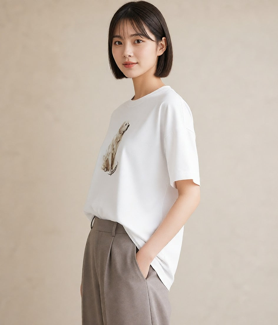 デザインTシャツ レディース 老犬 犬 いぬ イラスト カジュアル カフェ巡り 女子会 白T