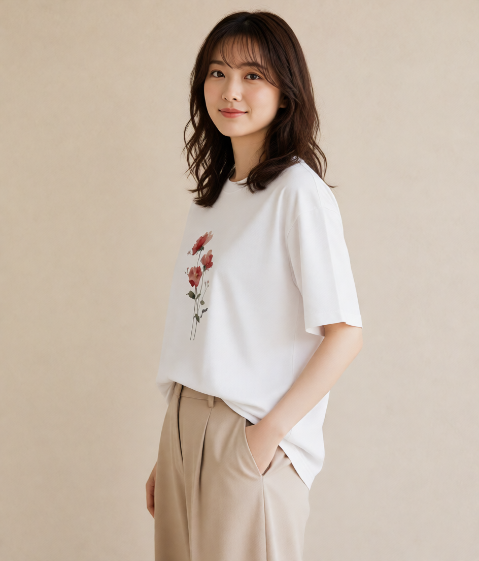 プリントTシャツ レディース バラ 薔薇 ローズ 花 花柄 イラスト ガーリー 女子会 お揃い 白T