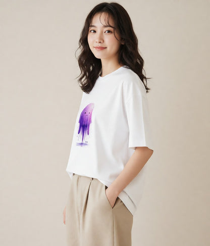 半袖Tシャツ レディース くらげ クラゲ 海の生き物 海 イラスト シック レイヤード 友達ギフト 白T