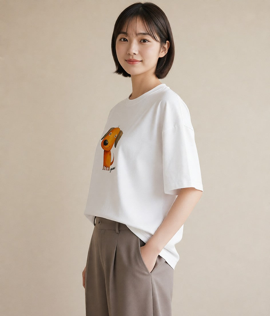 グラフィックTシャツ レディース 犬好き 犬 いぬ イラスト 秋コーデ おしゃれギフト 白T