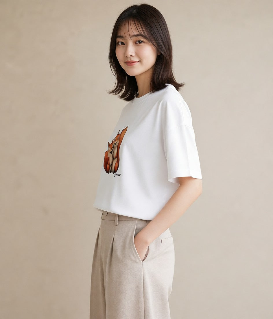 Tシャツ レディース シマリス ペット 動物 イラスト レトロ クリスマス 旅行 白T