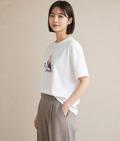 グラフィックTシャツ レディース インコ ペット 動物 イラスト ミニマル ママ カフェ服 白T