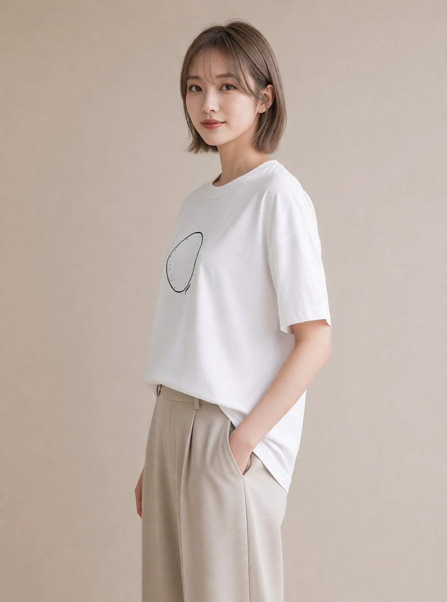 半袖Tシャツ レディース 幾何学 ミニマル ジオメトリック イラスト ゆるコーデ 友達ギフト 部屋着 白T
