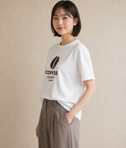 プリントTシャツ レディース カフェ カフェロゴ ロゴ イラスト シンプル 帰省 ラフ 白T