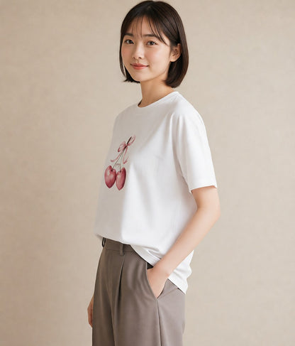 グラフィックTシャツ レディース さくらんぼ チェリー 食べ物 フード イラスト シック クリスマス 旅行 白T