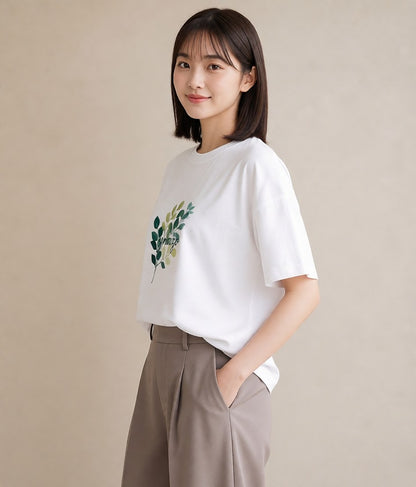 Tシャツ レディース ハーブ 植物 ボタニカル イラスト 休日コーデ 通勤 在宅 白T