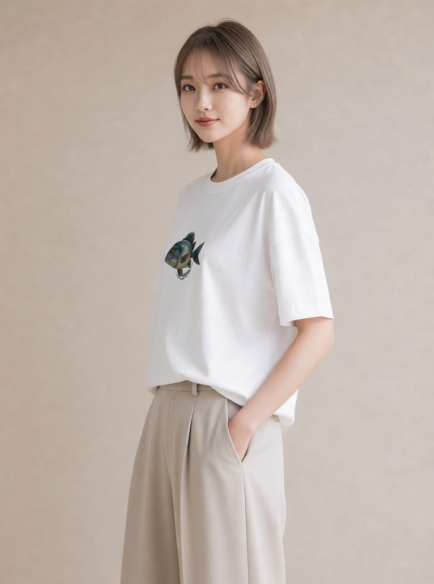 プリントTシャツ レディース マンボウ 海の生き物 海 イラスト 抜け感 女性向けギフト 散歩 白T