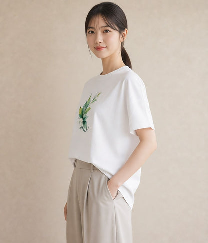 デザインTシャツ レディース 葉っぱ 植物 ボタニカル イラスト シンプル お出かけ 普段着 白T