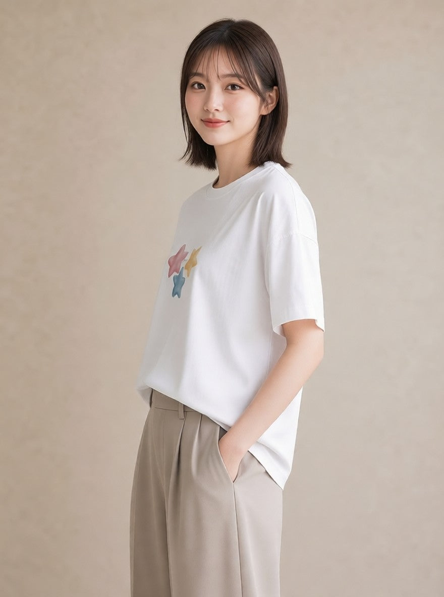 プリントTシャツ レディース 星空 宇宙 イラスト ニュアンス 敬老の日 ホワイトデー 白T