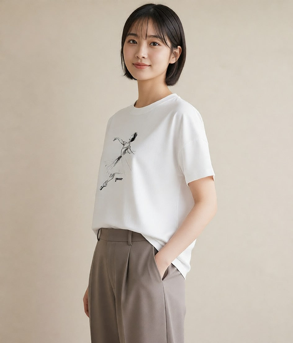 半袖Tシャツ レディース バレエシューズ バレエ トウシューズ ナチュラル アンティーク イラスト レイヤード 友達ギフト 白T