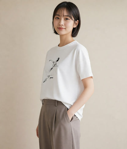 半袖Tシャツ レディース バレエシューズ バレエ トウシューズ ナチュラル アンティーク イラスト レイヤード 友達ギフト 白T