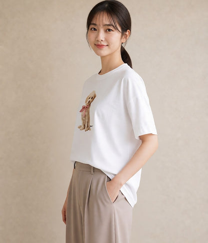 デザインTシャツ レディース わんちゃん 犬 いぬ イラスト 普段使い 友達ギフト 部屋着 白T
