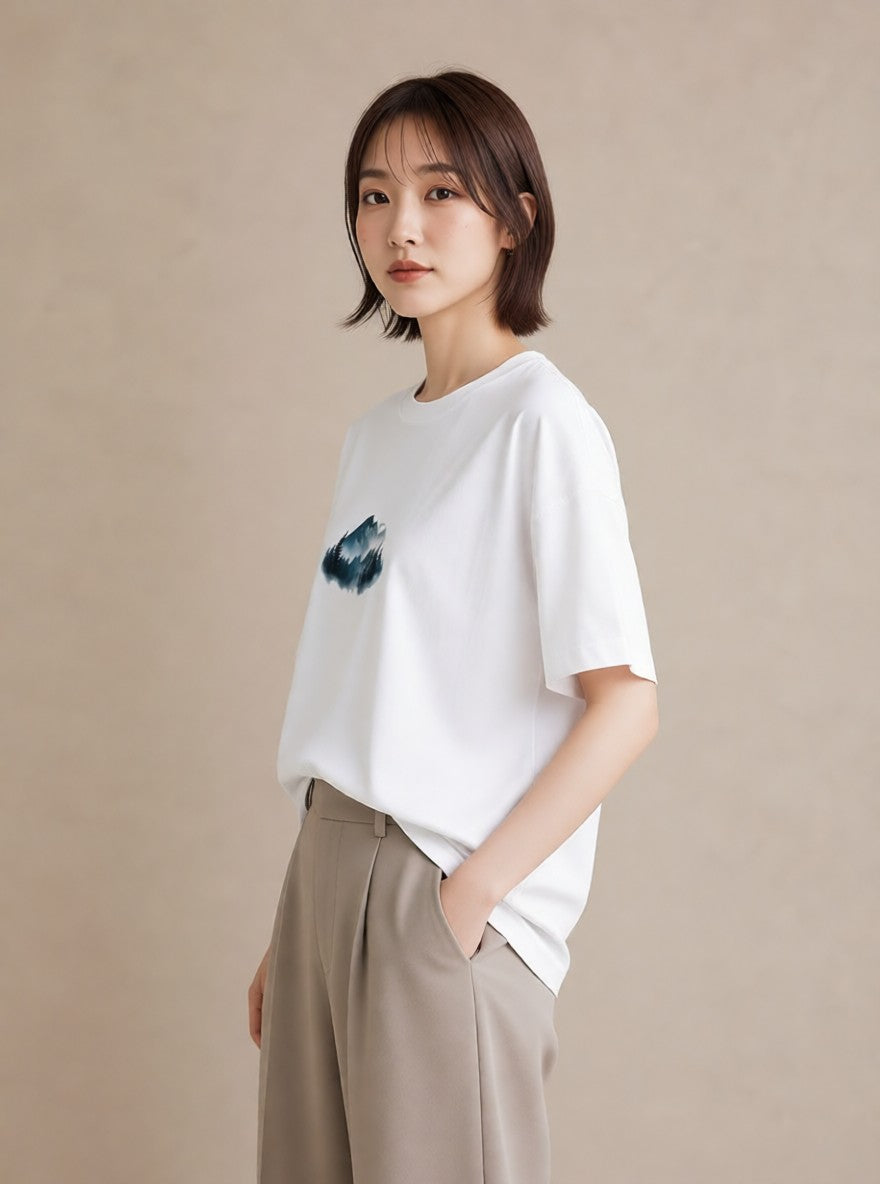 プリントTシャツ レディース 山 星空 宇宙 イラスト カフェコーデ 部屋着 女性向けギフト 白T
