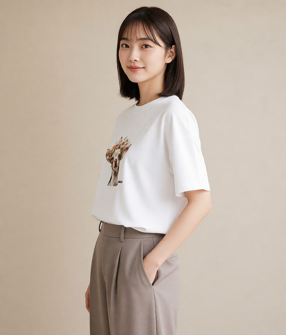 半袖Tシャツ レディース チワワ 犬 いぬ イラスト お洒落 ギフト 母の日 白T
