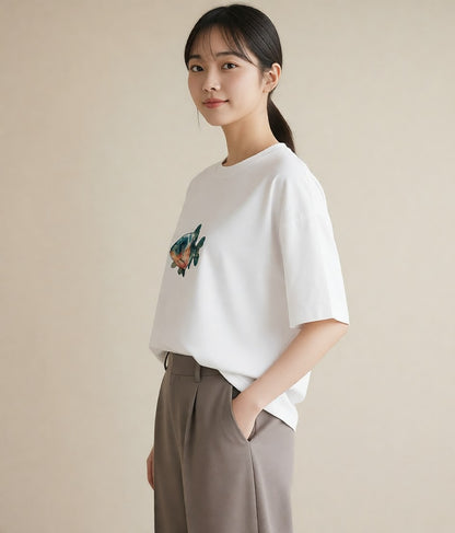 プリントTシャツ レディース 熱帯魚 ペット 動物 イラスト きれいめカジュアル 春コーデ 姉妹 白T