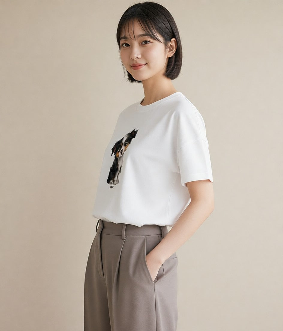 グラフィックTシャツ レディース わんこ 犬 いぬ イラスト 北欧風 旅行 母娘コーデ 白T