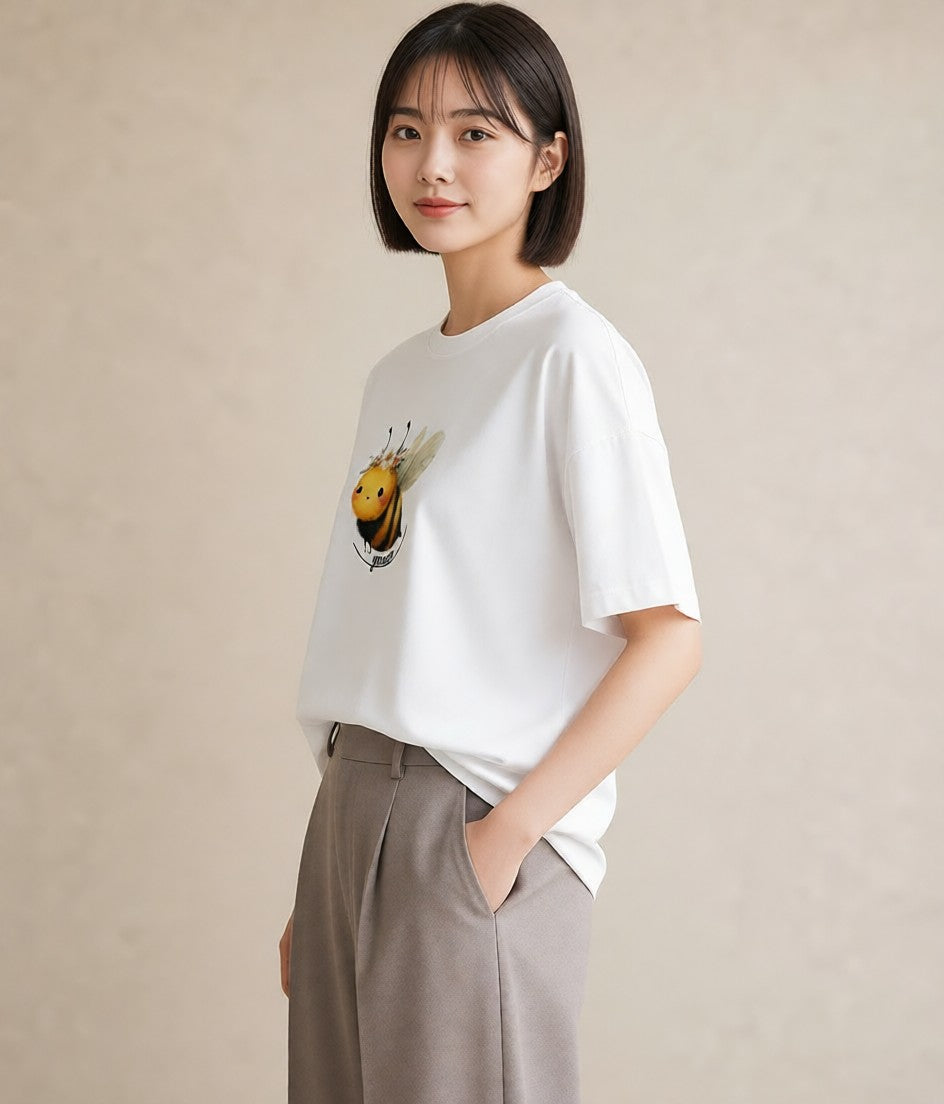 プリントTシャツ レディース ハニー 食べ物 フード イラスト シンプル 週末コーデ 敬老の日 白T