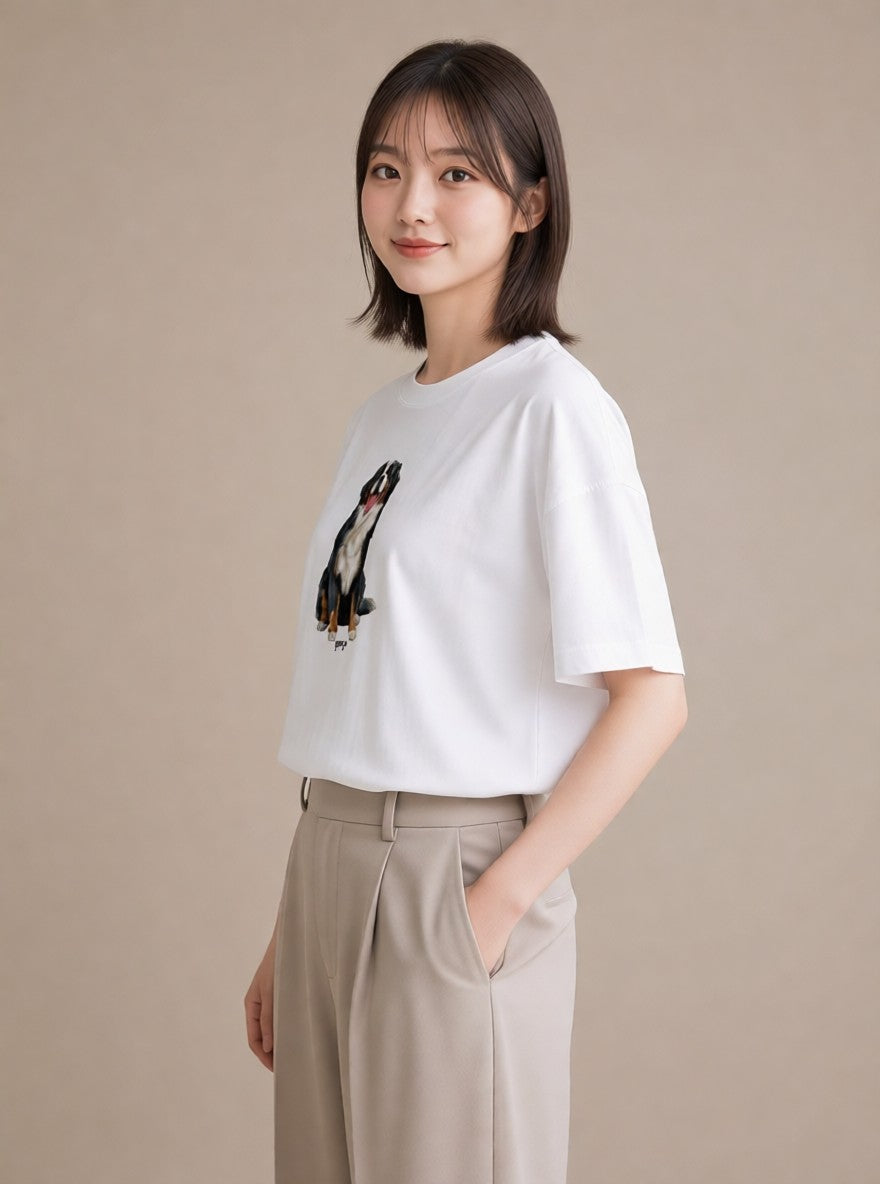デザインTシャツ レディース バーニーズマウンテンドッグ 犬 いぬ イラスト 可愛い 姉妹 送別ギフト 白T
