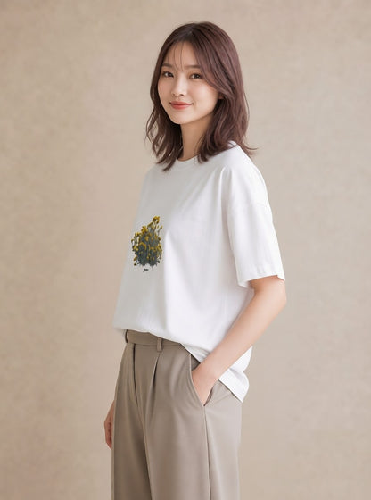 グラフィックTシャツ レディース たんぽぽ 花 花柄 イラスト レトロ 週末コーデ 敬老の日 白T
