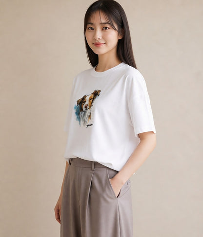 グラフィックTシャツ レディース 保護犬 犬 いぬ イラスト シンプル 通勤 在宅 白T