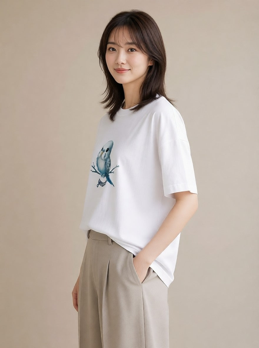 プリントTシャツ レディース インコ ペット 動物 イラスト 韓国風 母の日 ビーチ 白T