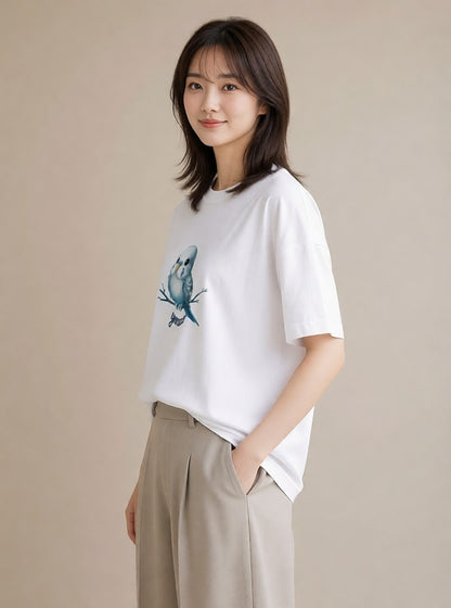 プリントTシャツ レディース インコ ペット 動物 イラスト 韓国風 母の日 ビーチ 白T
