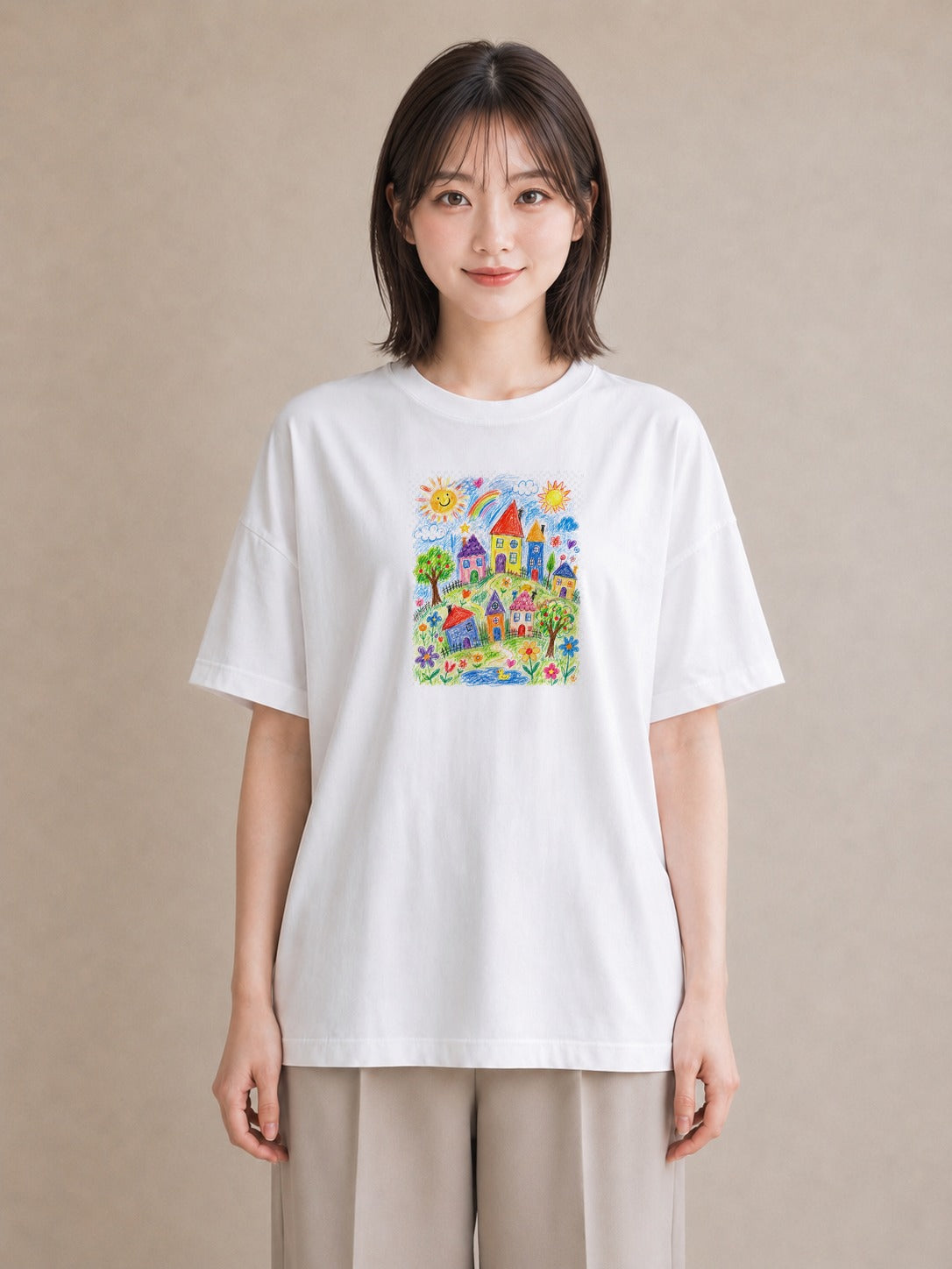 【受注生産】YMAZO Tシャツ レディース 半袖 ビッグシルエット 花 花柄 フラワー フローラル ボタニカル 白T 綿100% ホワイト M L 水彩 ナチュラル 手描き 推し活 お出かけ 2026新作 春夏 初｜花あそび（スタンダード