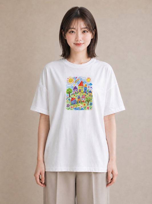 【受注生産】YMAZO Tシャツ レディース 半袖 ビッグシルエット 花 花柄 フラワー フローラル ボタニカル 白T 綿100% ホワイト M L 水彩 ナチュラル 手描き 推し活 お出かけ 2026新作 春夏 初｜花あそび（スタンダード