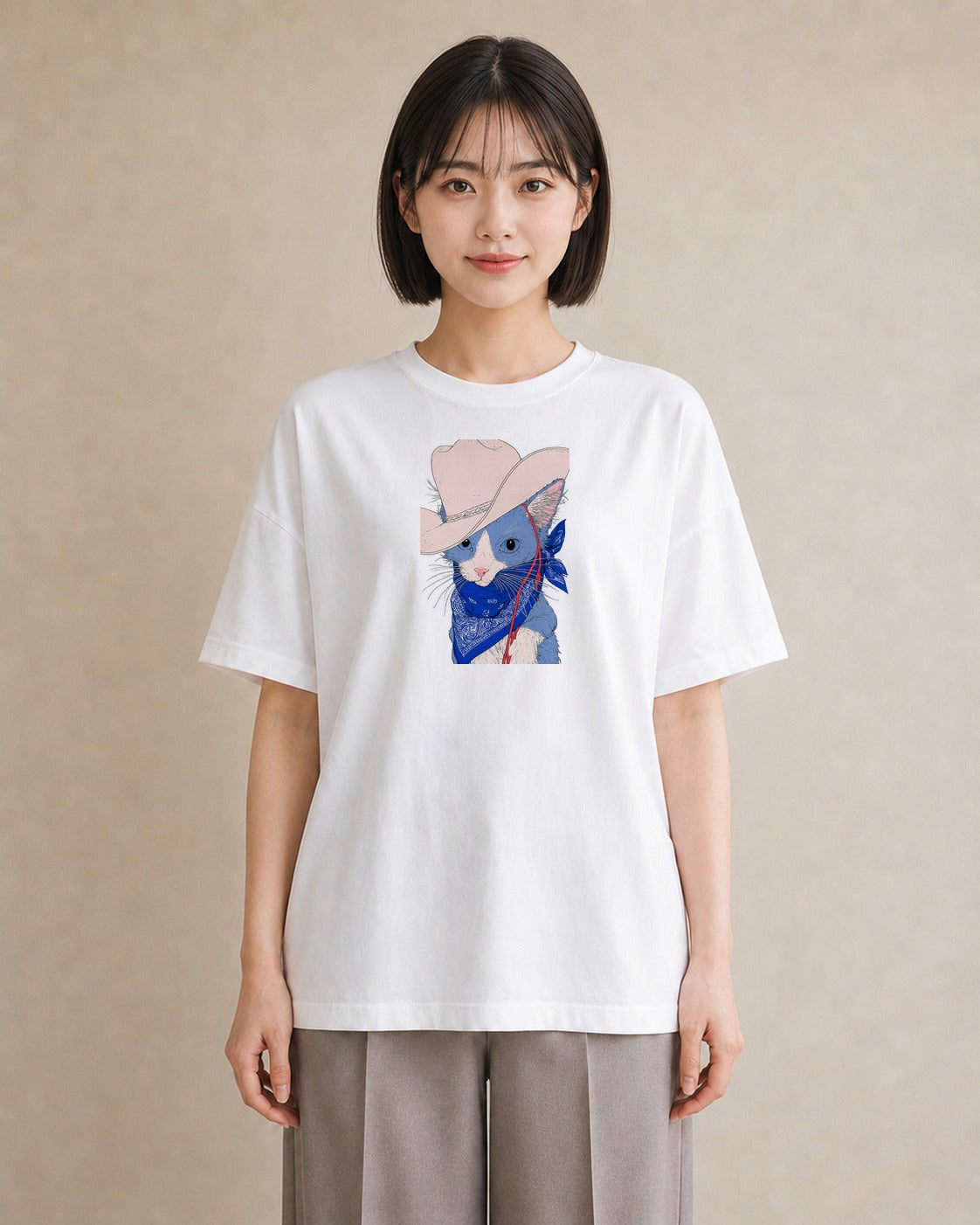 【受注生産】YMAZO Tシャツ レディース 半袖 ゆったり 猫 ねこ ネコ キャット 猫柄 白T 綿100% ホワイト M L 手描き ナチュラル 韓国っぽい リンクコーデ カジュアル プレゼント 父の日 春夏｜どうぶつ日和（スタンダード