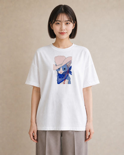 【受注生産】YMAZO Tシャツ レディース 半袖 ゆったり 猫 ねこ ネコ キャット 猫柄 白T 綿100% ホワイト M L 手描き ナチュラル 韓国っぽい リンクコーデ カジュアル プレゼント 父の日 春夏｜どうぶつ日和（スタンダード